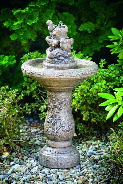 Petite Birds On Rock Fountain Stone Garden Massarelli Nest Sculpture